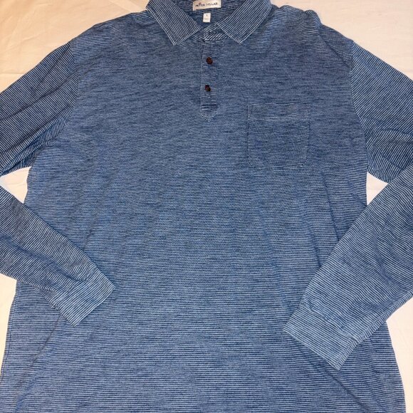 Peter Millar Solid Stretch Jersey Long Sleeve Polo Heathered Blue Knit Large - Picture 2 of 11